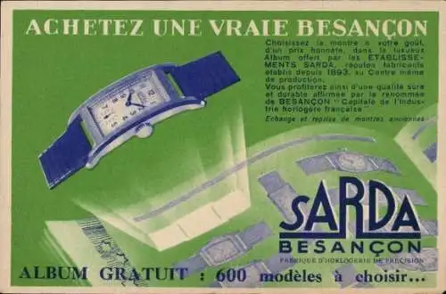 Ak Besançon Doubs, Sarda, Uhr, Taschenuhr, Reklame