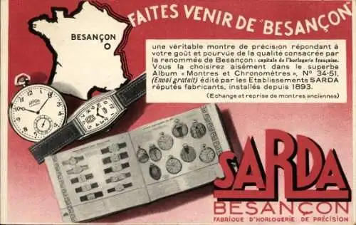 Ak Besançon Doubs, Sarda, Uhr, Taschenuhr, Reklame