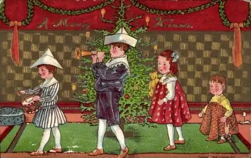 Präge Künstler Ak Weihnachten, Tannenbaum, Kinder, Musikinstrumente