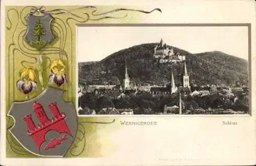 Präge Wappen Passepartout Ak Wernigerode im Harz, Schloss