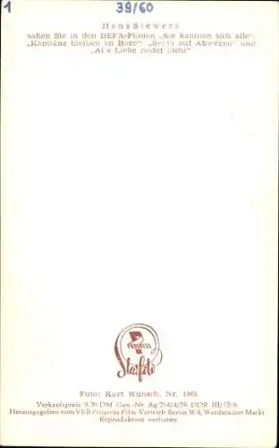 Ak Schauspieler Hans Siewers, Portrait, Film Alte Liebe rostet nicht