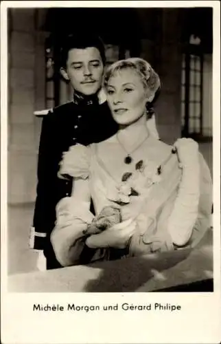 Ak Schauspielerin Michele Morgan, Schauspieler Gerard Philipe, Film Das große Manöver, Portrait