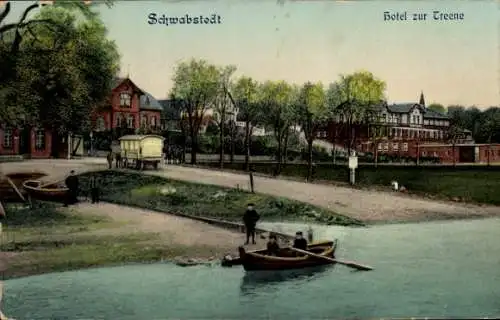 Ak Schwabstedt an der Treene Nordfriesland, Hotel zur Treene, Ruderboot