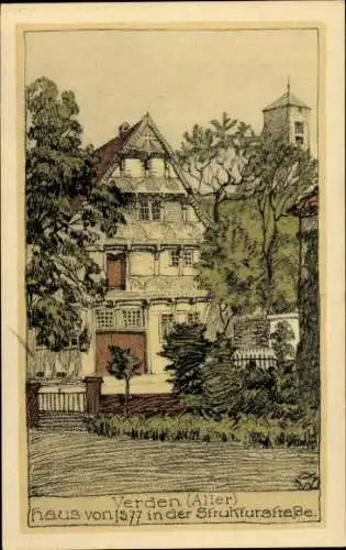 Künstler Ak Verden an der Aller, Haus von 1577 in der Strukturstraße