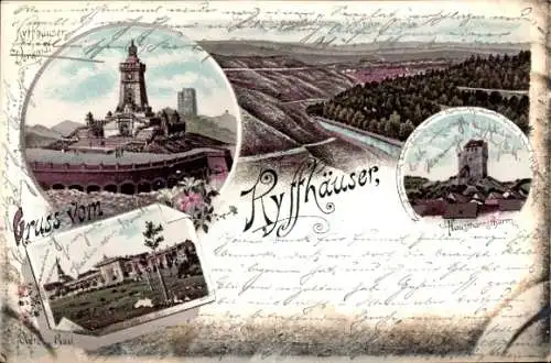 Litho Steinthaleben Kyffhäuserland in Thüringen, Kyffhäuser, Kaiser Wilhelm Denkmal, Hausmannsturm