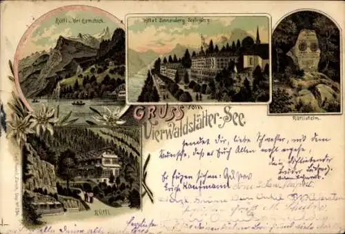 Litho Rütli Seelisberg Kanton Uri, Vierwaldstättersee, Hotel Sonnenberg, Rütlistein