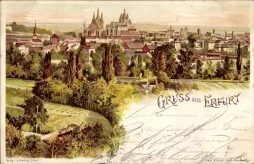 Litho Erfurt in Thüringen, Gesamtansicht, Blumenmädchen