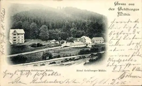 Ak Gehlberg Suhl in Thüringen, Gehlberger Mühle, Logirhaus, Hotel