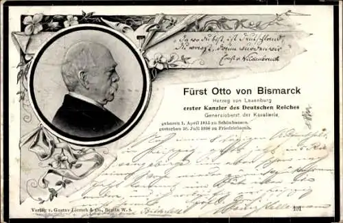 Passepartout Ak Fürst Otto von Bismarck, Tauerkarte, Portrait