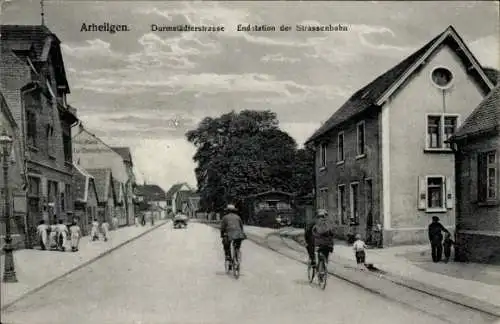 Ak Arheilgen Darmstadt in Hessen, Darmstädterstraße, Endstation der Straßenbahn