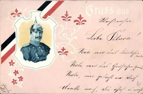 Passepartout Ak Kaiser Wilhelm II., Portrait mit Pickelhaube