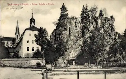 Ak Rechenberg Bienenmühle Erzgebirge, Ruine, Schule, Kirche