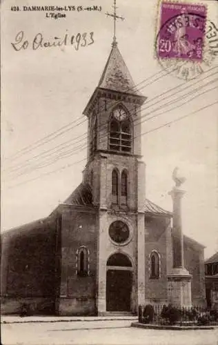 Ak Dammarie les Lys Seine et Marne, Kirche, Turmuhr