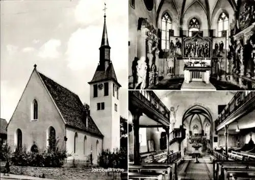 Ak Oppenweiler in Württemberg, Evangelische Jakobuskirche, Innenansicht, Außenansicht