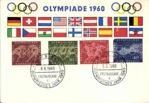 Ak Olympiade 1960, Olympisches Jahr, Flaggen