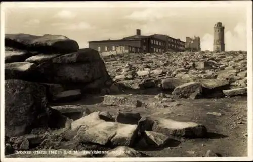 Ak Brocken im Harz, Teufelskanzel mit Hotel