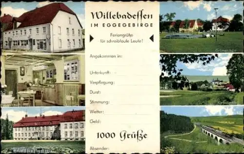 Ak Willebadessen in Westfalen, Eggegebirge, Gasthof Josef Hacke, Gastraum, Ortsansichten