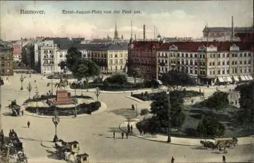 Ak Hannover in Niedersachsen, Ernst-August-Platz, Blick von der Post, Reiterdenkmal