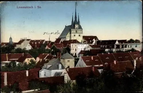 Ak Lommatzsch in Sachsen, Stadtansicht mit Kirche