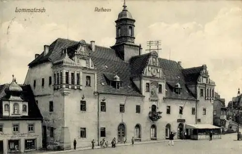 Ak Lommatzsch in Sachsen, Rathaus, Markt Drogerie