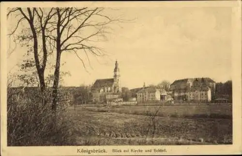 Ak Königsbrück in der Oberlausitz, Blick auf Kirche und Schloss Königsbrück