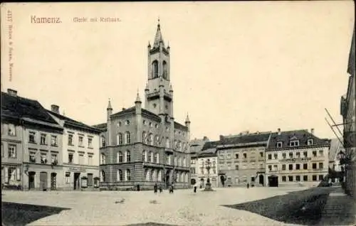 Ak Kamenz in Sachsen, Rathaus, Markt mit Brunnen