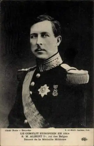 Ak König Albert I. von Belgien, Portrait in Uniform