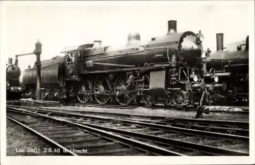 Ak Utrecht Niederlande, Loc 3601, Niederländische Eisenbahn, Dampflokomotive, 1948