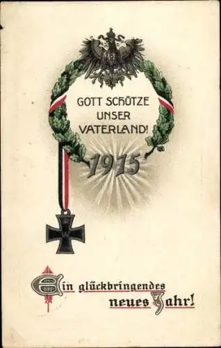 Präge Litho Glückwunsch Neujahr, Jahreszahl 1915, Eisernes Kreuz, Adler, Eichenkranz