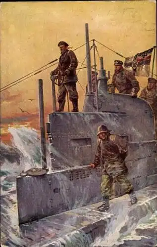 Künstler Ak Stöwer, Willy, Deutsches U Boot, Unterseeboot, Kaiserliche Marine, U-Boot-Spende 1917