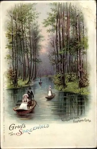 Litho Lübbenau im Spreewald, Waldpartie beim Forsthaus Eiche