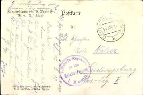 Künstler Ak Wennerberg, Bruno, Auf Urlaub, Soldat mit einer Frau