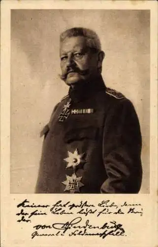 Ak Generalfeldmarschall Paul von Hindenburg, Portrait, Uniform, Ludendorff Spende