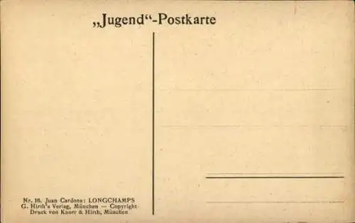 Jugendstil Künstler Ak Cardona, Juan, Elegante Damen und Mann auf der Pferderennbahn, Jugend XVIII 1