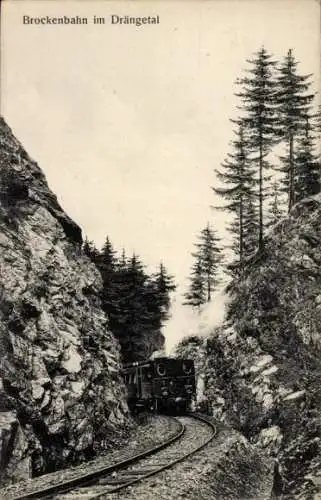 Ak Brockenbahn im Drängetal, Schmalspurbahn in Fahrt, Dampflok