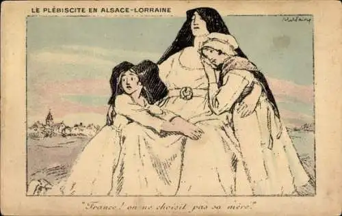 Künstler Ak Faivre, Abel, Le Plebiscite en Alsace Lorraine, Allegorie, Elsässer Volkstrachten