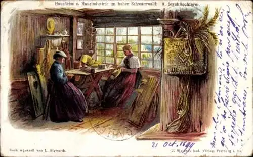 Künstler Litho Sigwarth, L., Hausfleiß und Hausindustrie im hohen Schwarzwald, Strohflechterei