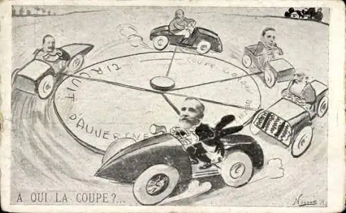 Ak Karikatur, Coupe Gordon Bennet, Circuit d'Auvergne, Wilhelm II, König Alphonse von Spanien