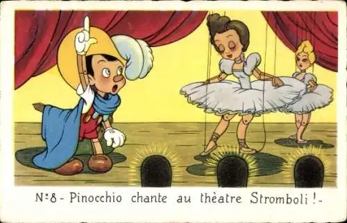 Ak Walt Disney, Pinocchio, Marionetten, Balletttänzerinnen