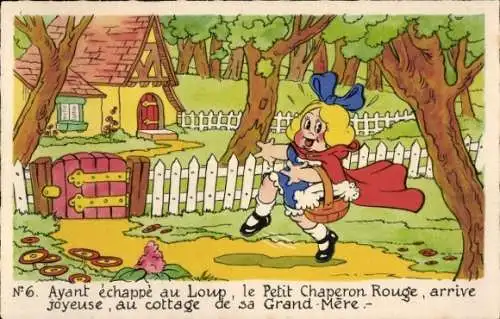 Künstler Ak Walt Disney, Chaperon Rouge, Rotkäppchen, Märchen, Gebrüder Grimm