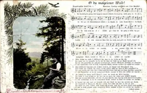 Lied Ak Peuschel, O., O du maigriener Wald, Mann, Pfeife, Arzgebirgische Liedla 1, Erzgebirge