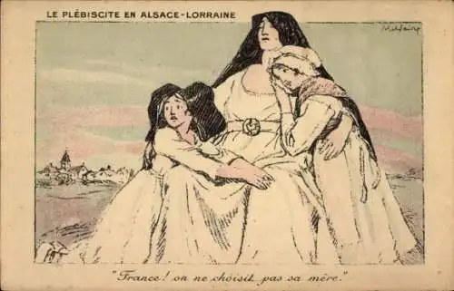 Künstler Ak Faivre, Abel, Le Plebiscite en Alsace Lorraine, Allegorie, Elsässer Volkstrachten