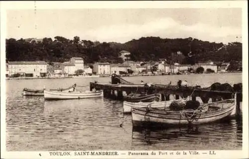 Ak Saint Mandrier sur Mer Var, Panorama des Hafens und der Stadt