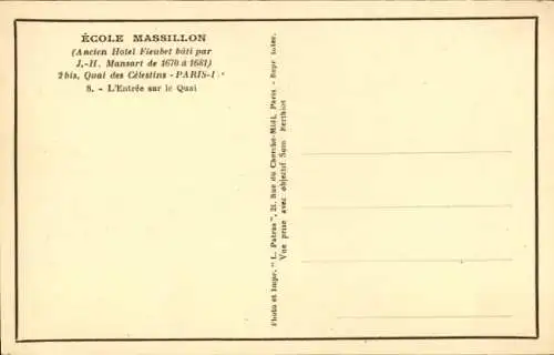 CPA Paris I., Ecole Massillon, Entree sur le Quai