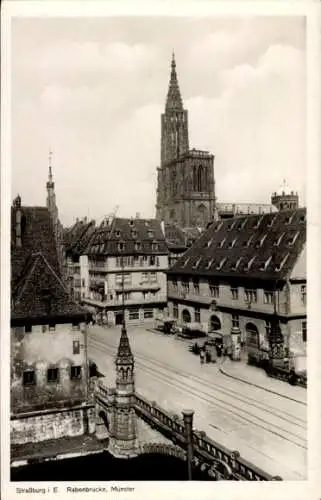 Ak Straßburg Elsass Bas Rhin, Rabenbrücke, Münster