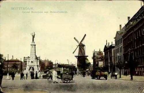 Ak Rotterdam Südholland Niederlande, Caland-Denkmal mit Coolvest-Mühle