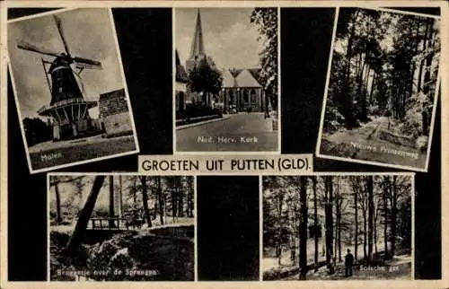 Ak Putten Gelderland, Molen, Ned. Herv. Kerk, Nieuwe Prinsenweg