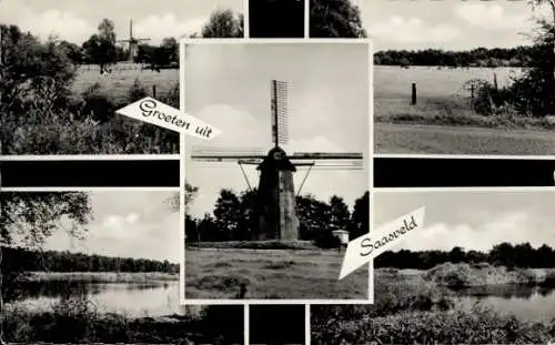 Ak Saasveld Overijssel Niederlande, Windmühle, Gewässer, Felder