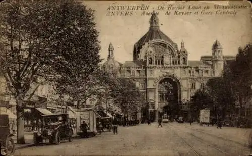 CPA Anvers Anvers Flandre, Avenue de Keyser et Gare Centrale