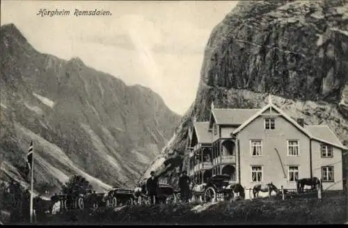 Ak Horgheim Romsdalen Norwegen, Wohnhaus, Fuhrwerk